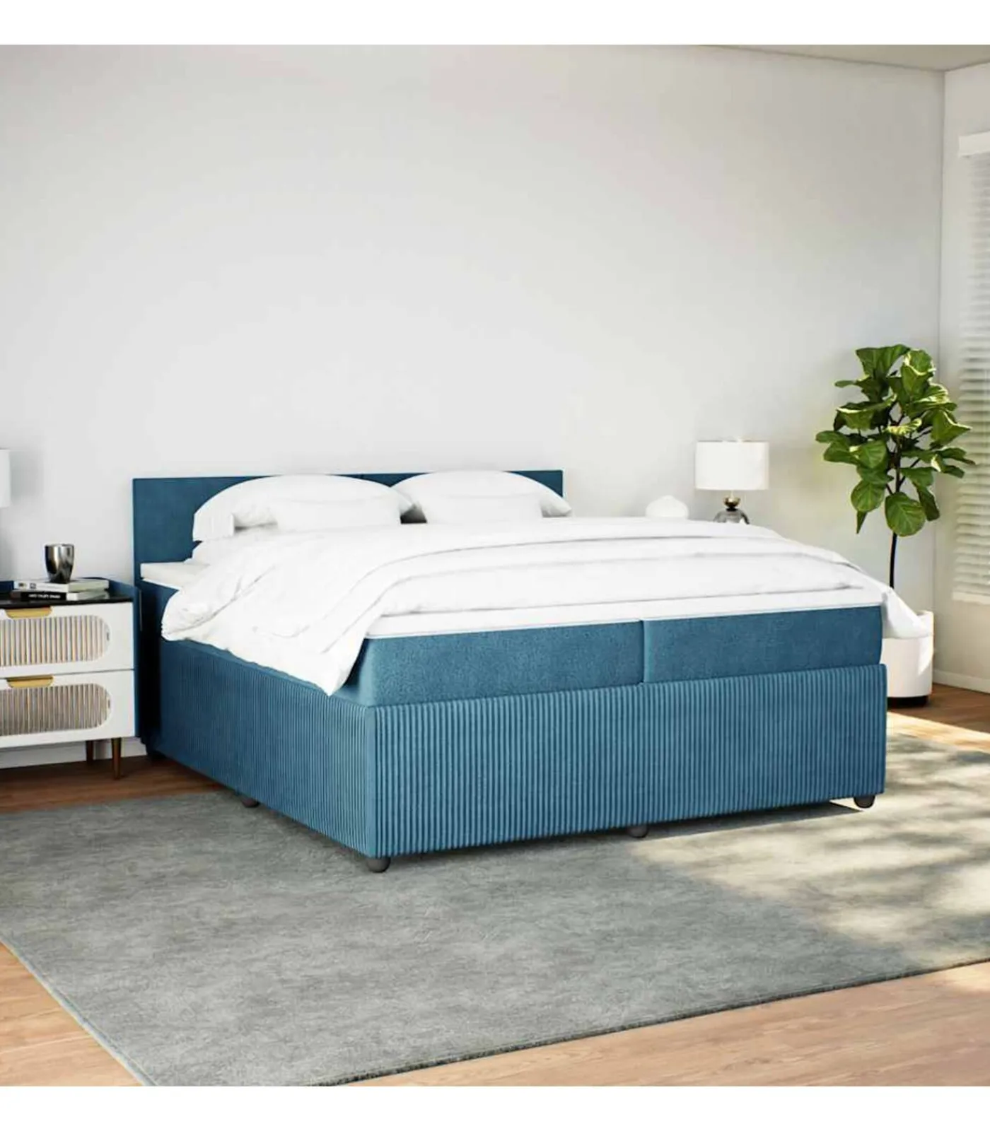 Discount Boxspring met matras fluweel blauw 200x200 cm Bedden
