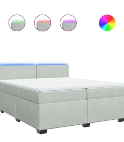 Online Boxspring met matras fluweel lichtgrijs 200x200 cm Bedden