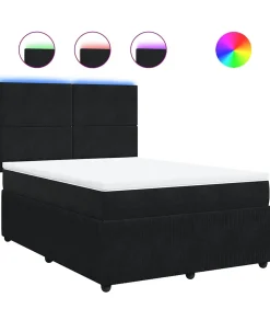 Online Boxspring met matras fluweel zwart 140x200 cm Bedden