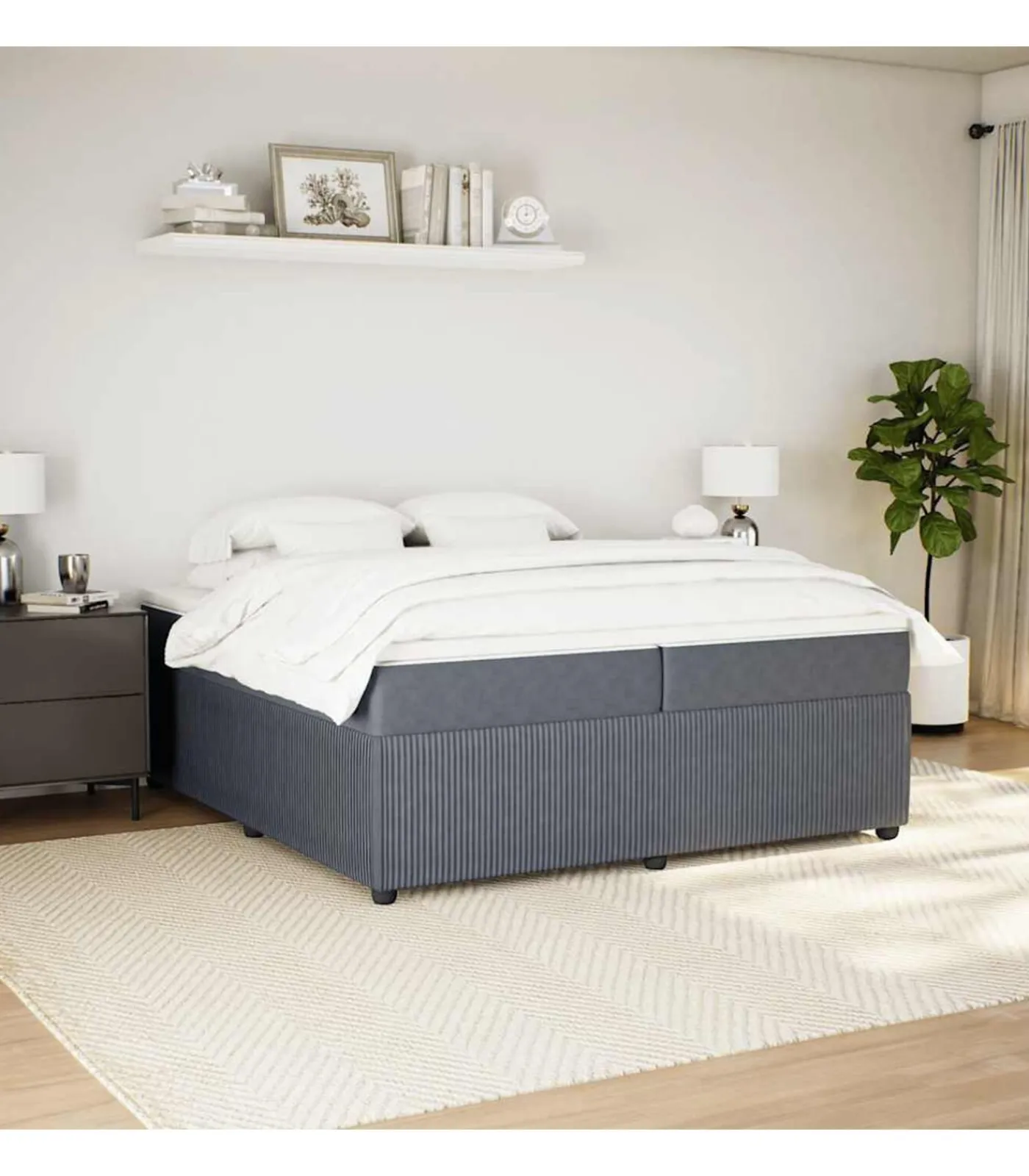 Online Boxspring met matras fluweel donkergrijs 200x200 cm Bedden