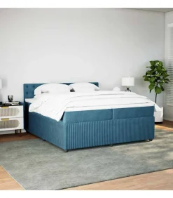 Boxspring met matras fluweel blauw 200x200 cm Bedden