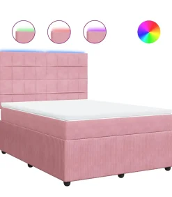 Clearance Boxspring met matras fluweel roze 140x200 cm Bedden