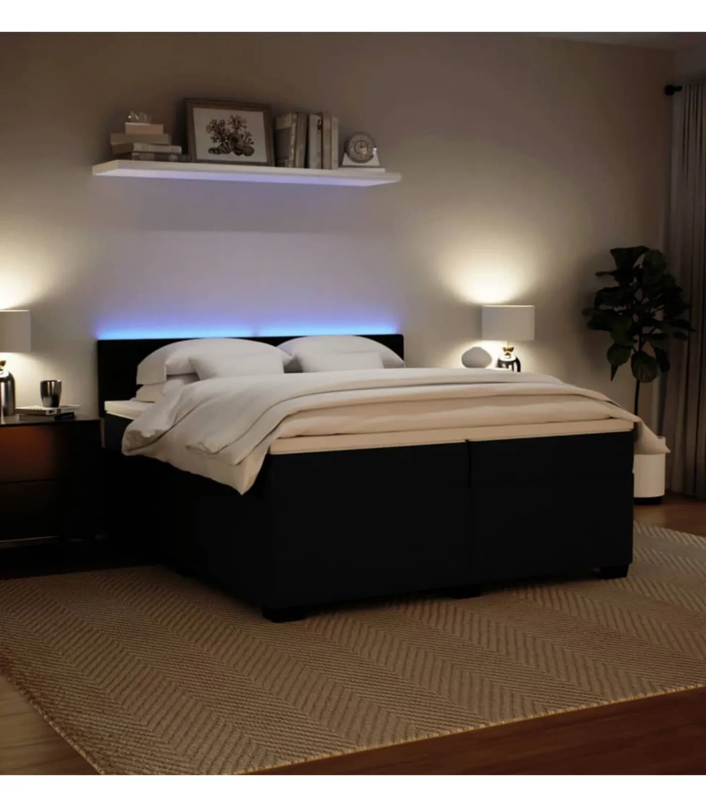 Hot Boxspring met matras fluweel zwart 200x200 cm Bedden