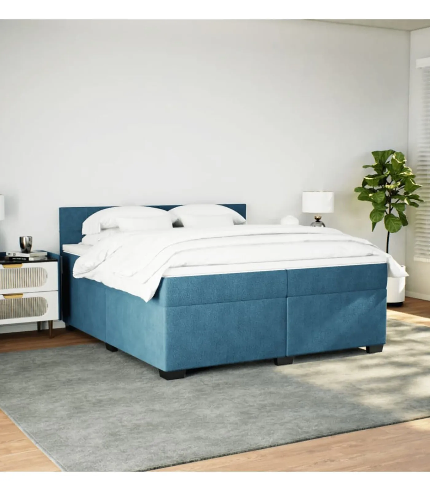 Discount Boxspring met matras fluweel blauw 200x200 cm Bedden