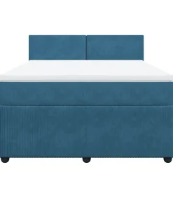 Best Boxspring met matras fluweel blauw 160x200 cm Bedden