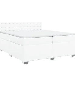 Hot Boxspring met matras kunstleer wit 200x200 cm Bedden