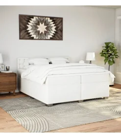 Hot Boxspring met matras kunstleer wit 200x200 cm Bedden