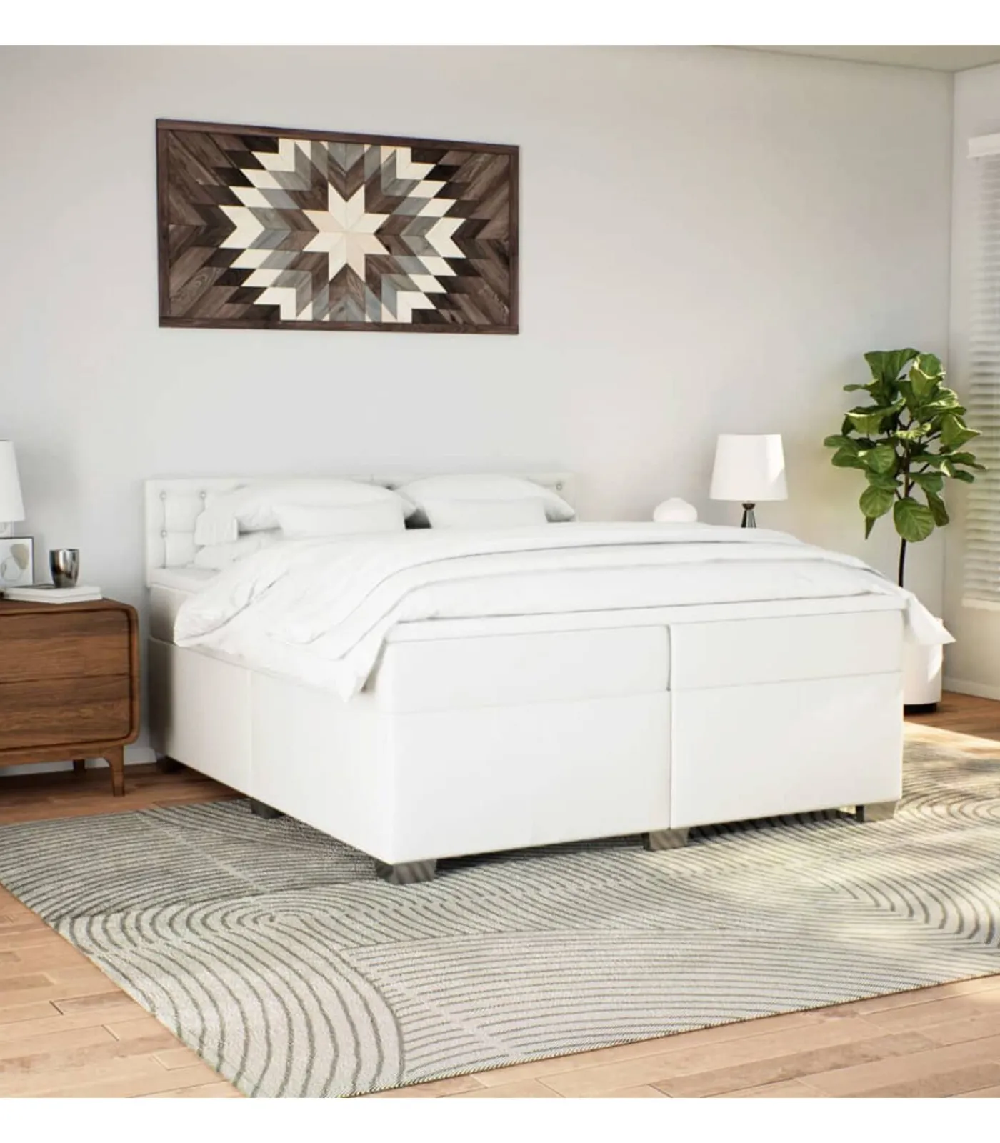 Clearance Boxspring met matras kunstleer wit 200x200 cm Bedden