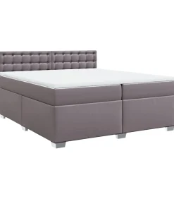 New Boxspring met matras kunstleer grijs 200x200 cm Bedden