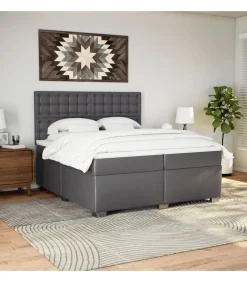 Online Boxspring met matras kunstleer grijs 200x200 cm Bedden