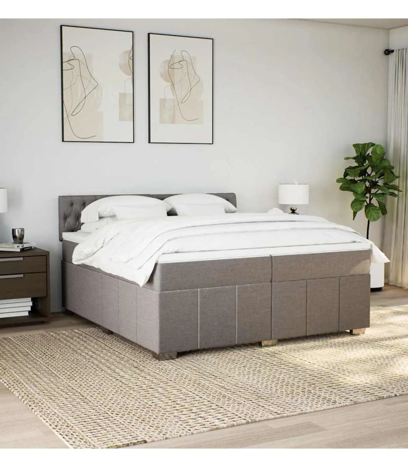 Online Boxspring met matras stof taupe 200x200 cm Bedden