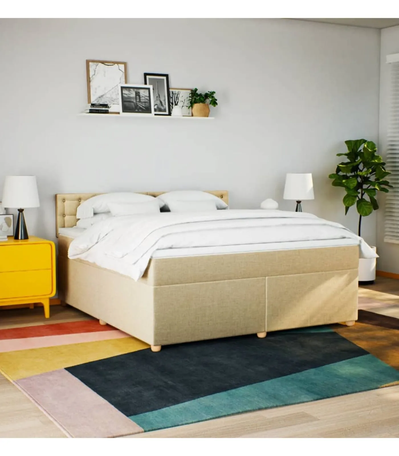 Boxspring met matras stof crèmekleurig 180x200 cm Bedden