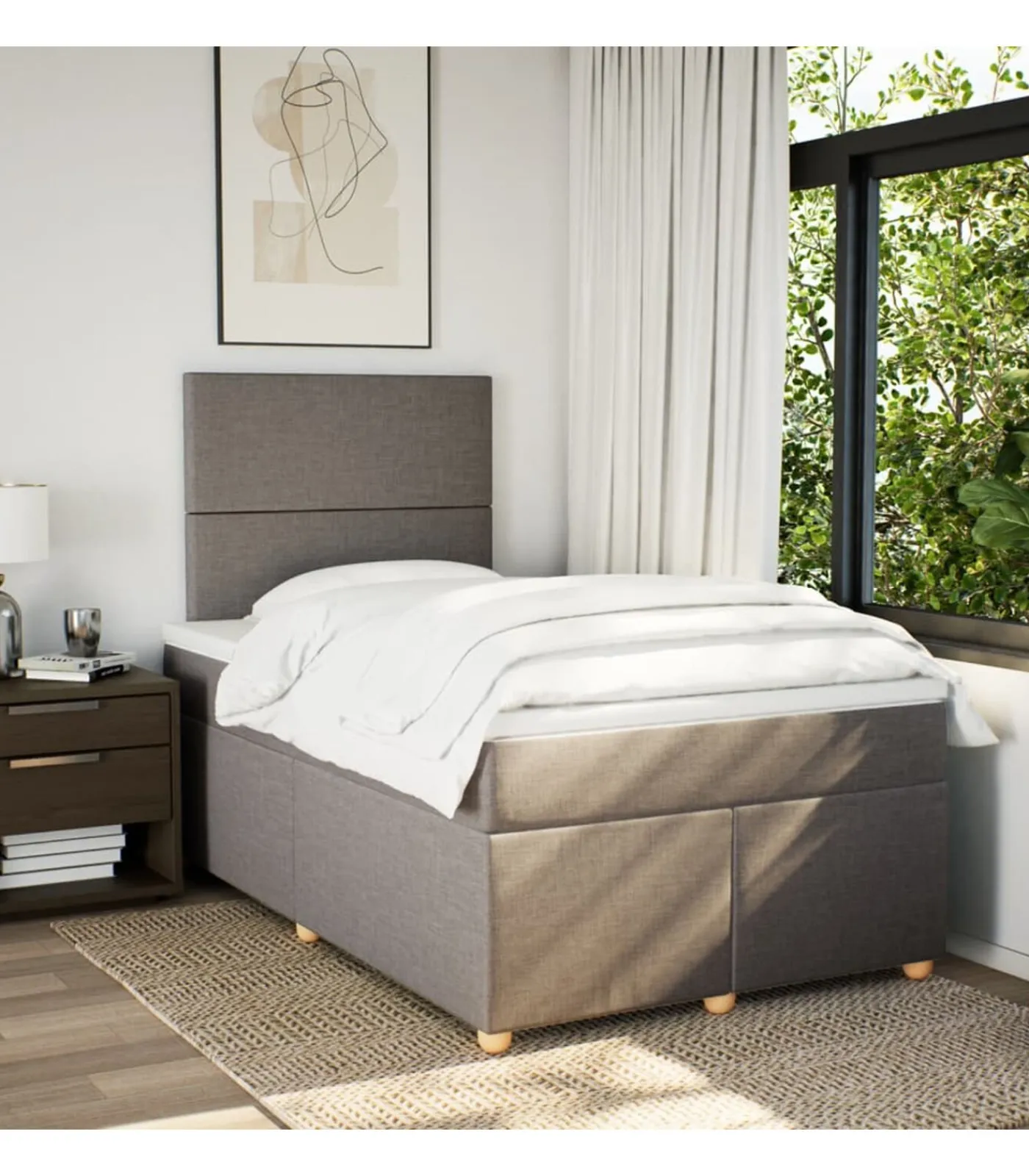 Boxspring met matras stof taupe 120x190 cm Bedden