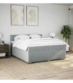 Outlet Boxspring met matras stof lichtgrijs 200x200 cm Bedden