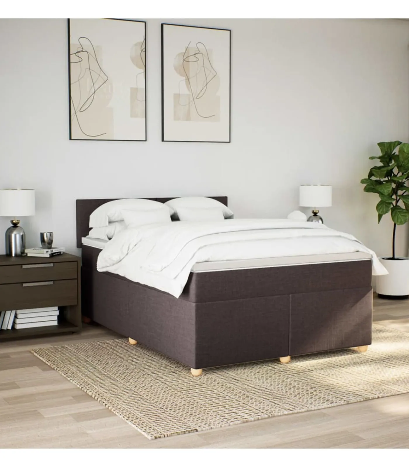 Discount Boxspring met matras stof donkerbruin 140x200 cm Bedden