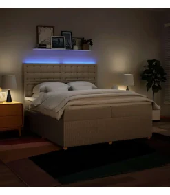 New Boxspring met matras stof crèmekleurig 200x200 cm Bedden