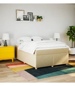 Sale Boxspring met matras stof crèmekleurig 160x200 cm Bedden