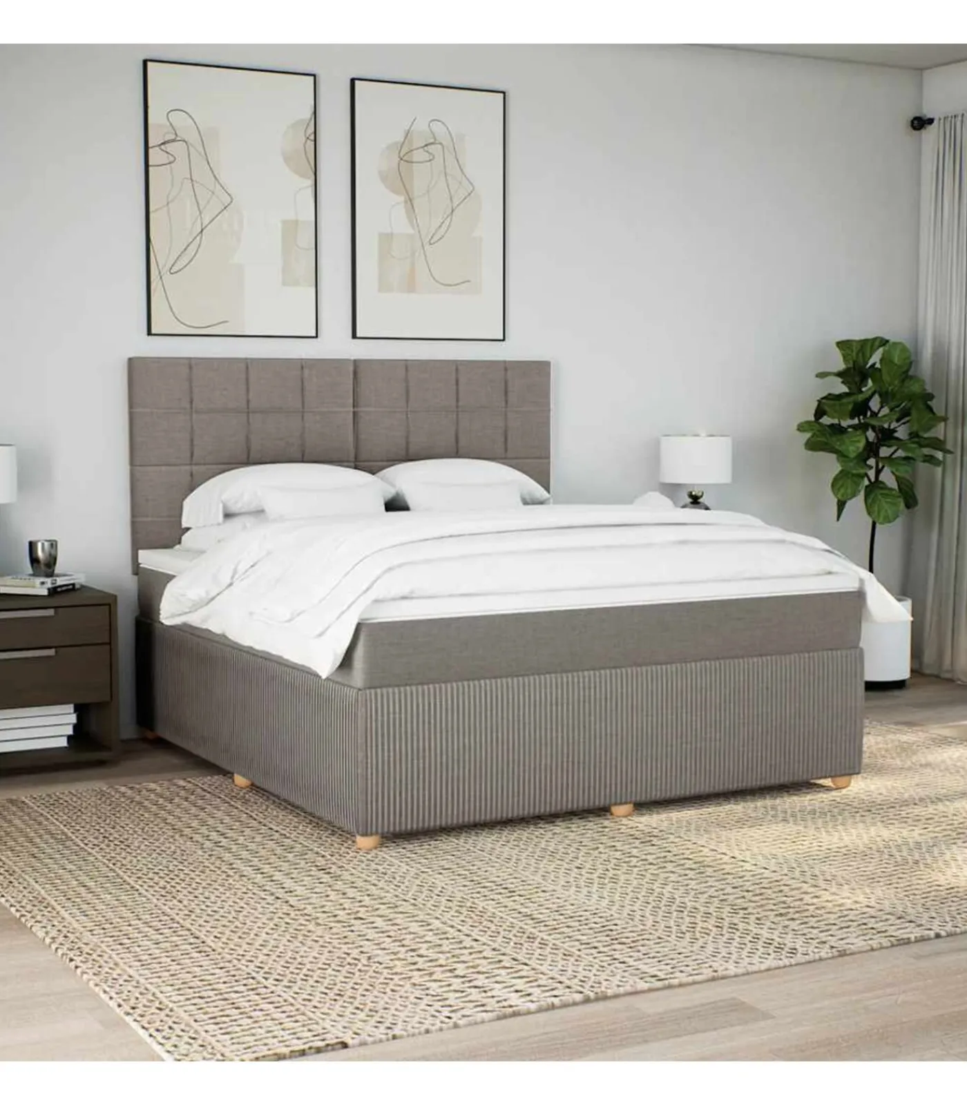 New Boxspring met matras stof taupe 180x200 cm Bedden