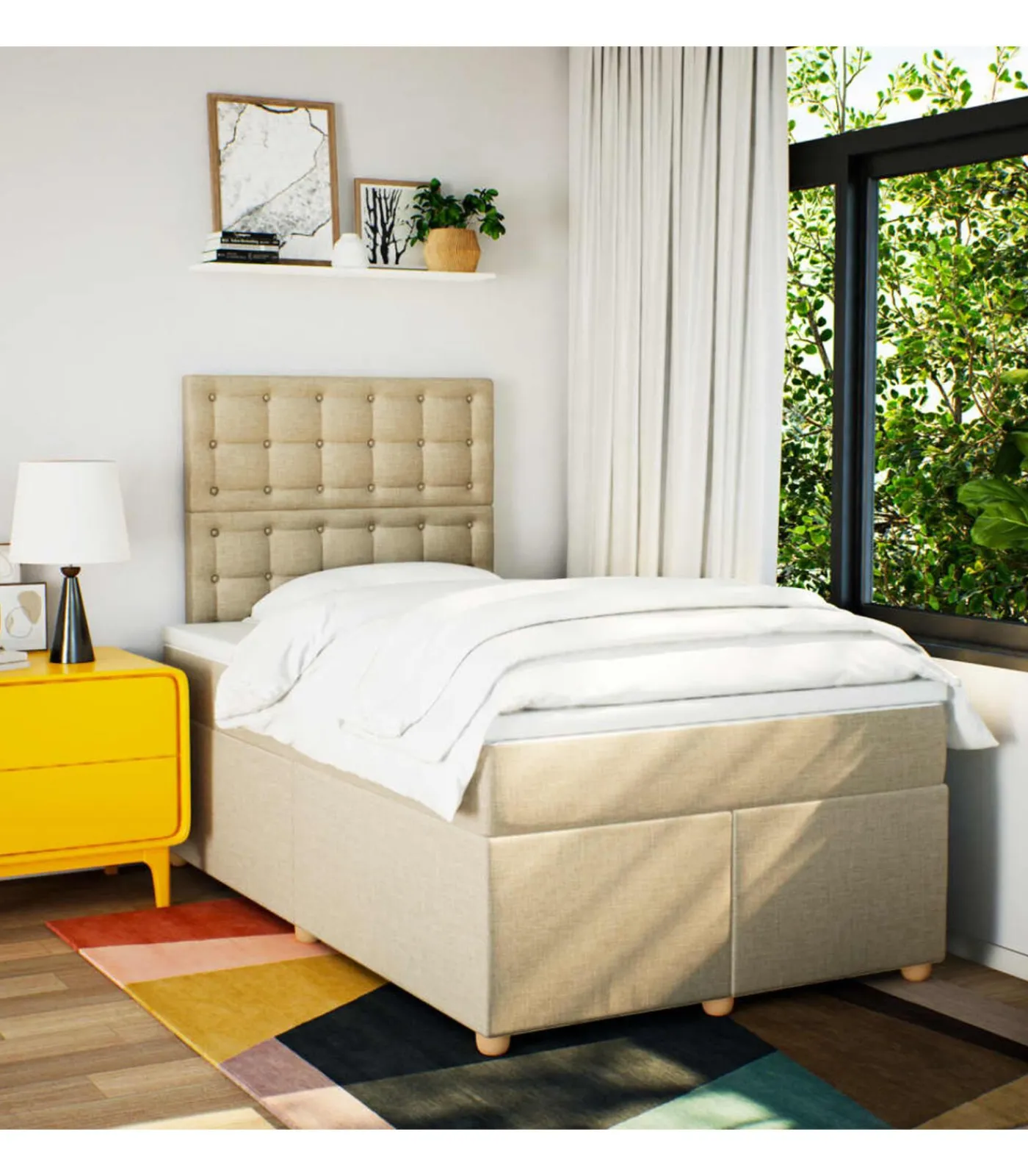 Discount Boxspring met matras stof crèmekleurig 120x190 cm Bedden