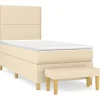 New Boxspring met matras stof crèmekleurig 90x200 cm Bedden
