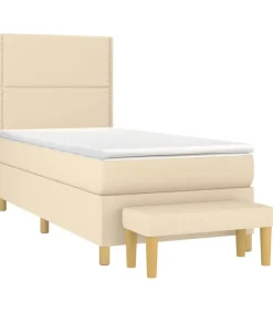 New Boxspring met matras stof crèmekleurig 90x200 cm Bedden