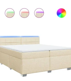 Sale Boxspring met matras stof crèmekleurig 200x200 cm Bedden