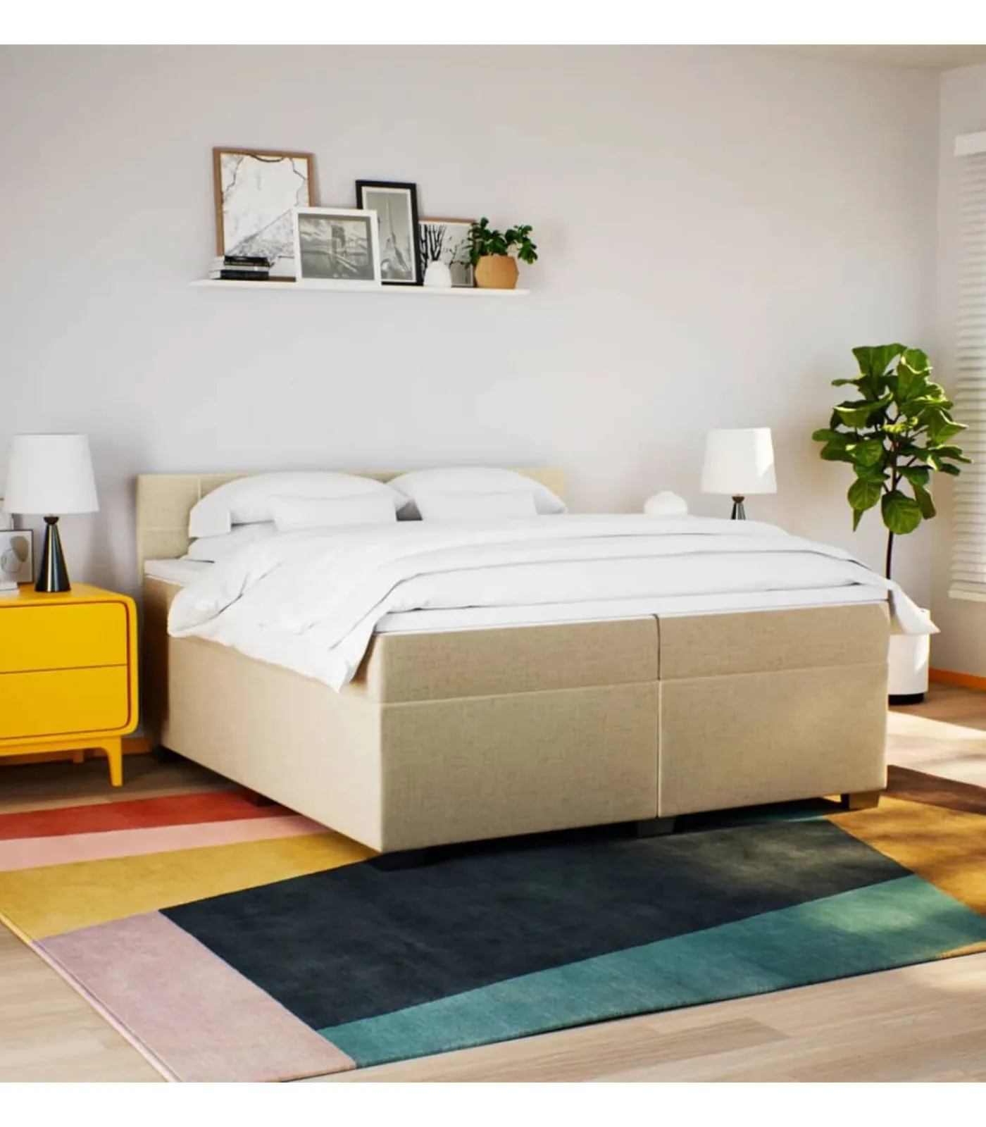 Sale Boxspring met matras stof crèmekleurig 200x200 cm Bedden