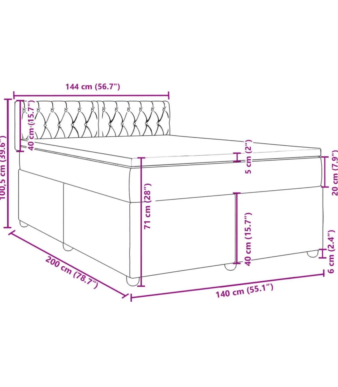 Online Boxspring met matras stof blauw 140x200 cm Bedden