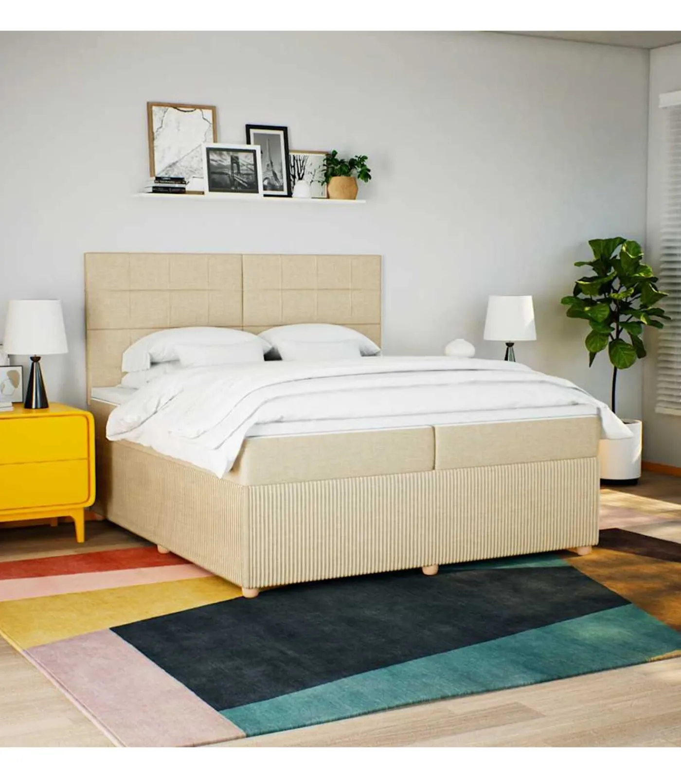 New Boxspring met matras stof crèmekleurig 200x200 cm Bedden