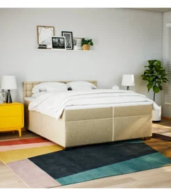 New Boxspring met matras stof crèmekleurig 200x200 cm Bedden
