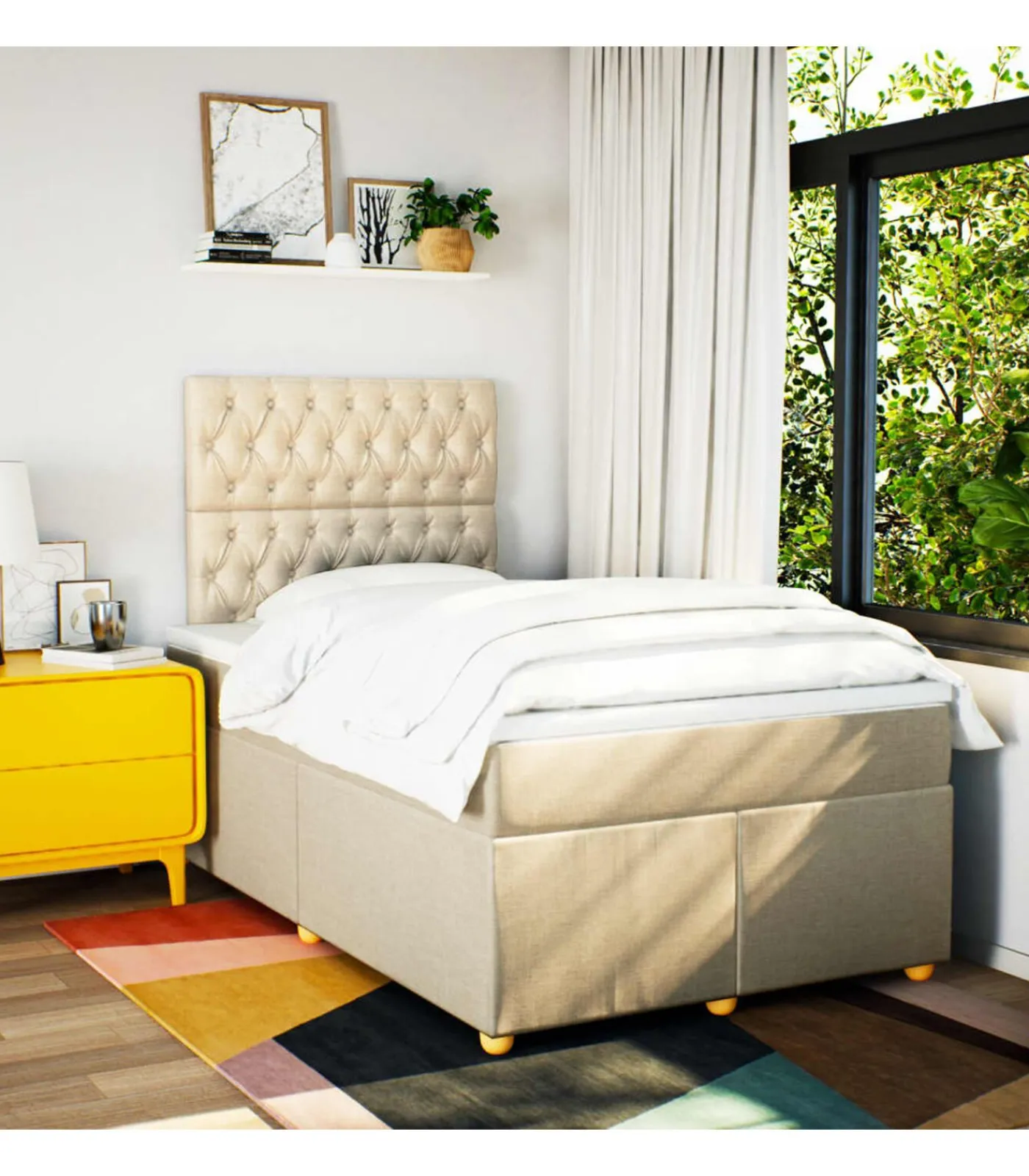 New Boxspring met matras stof crèmekleurig 120x190 cm Bedden