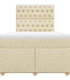 New Boxspring met matras stof crèmekleurig 120x190 cm Bedden