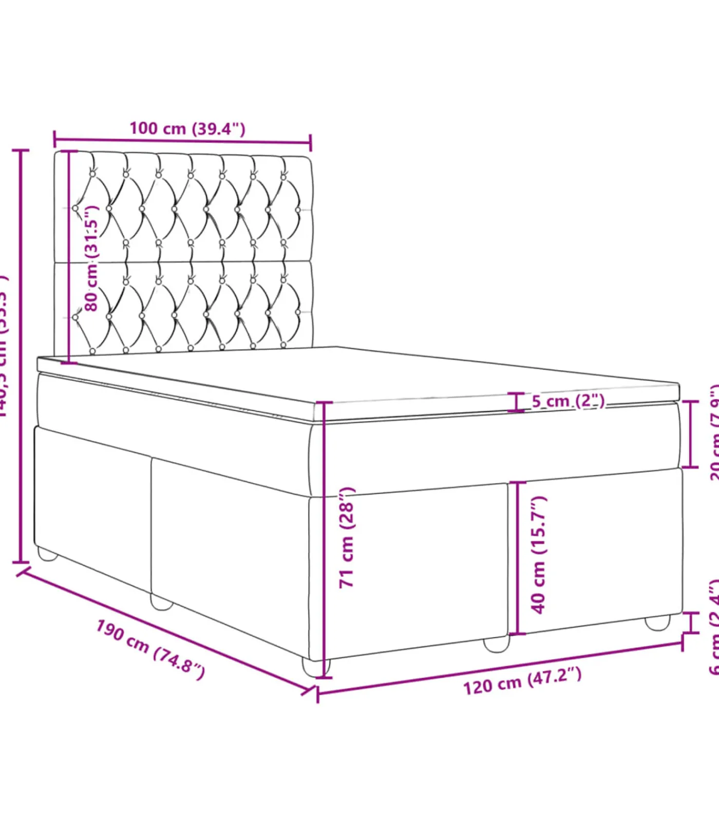 New Boxspring met matras stof crèmekleurig 120x190 cm Bedden