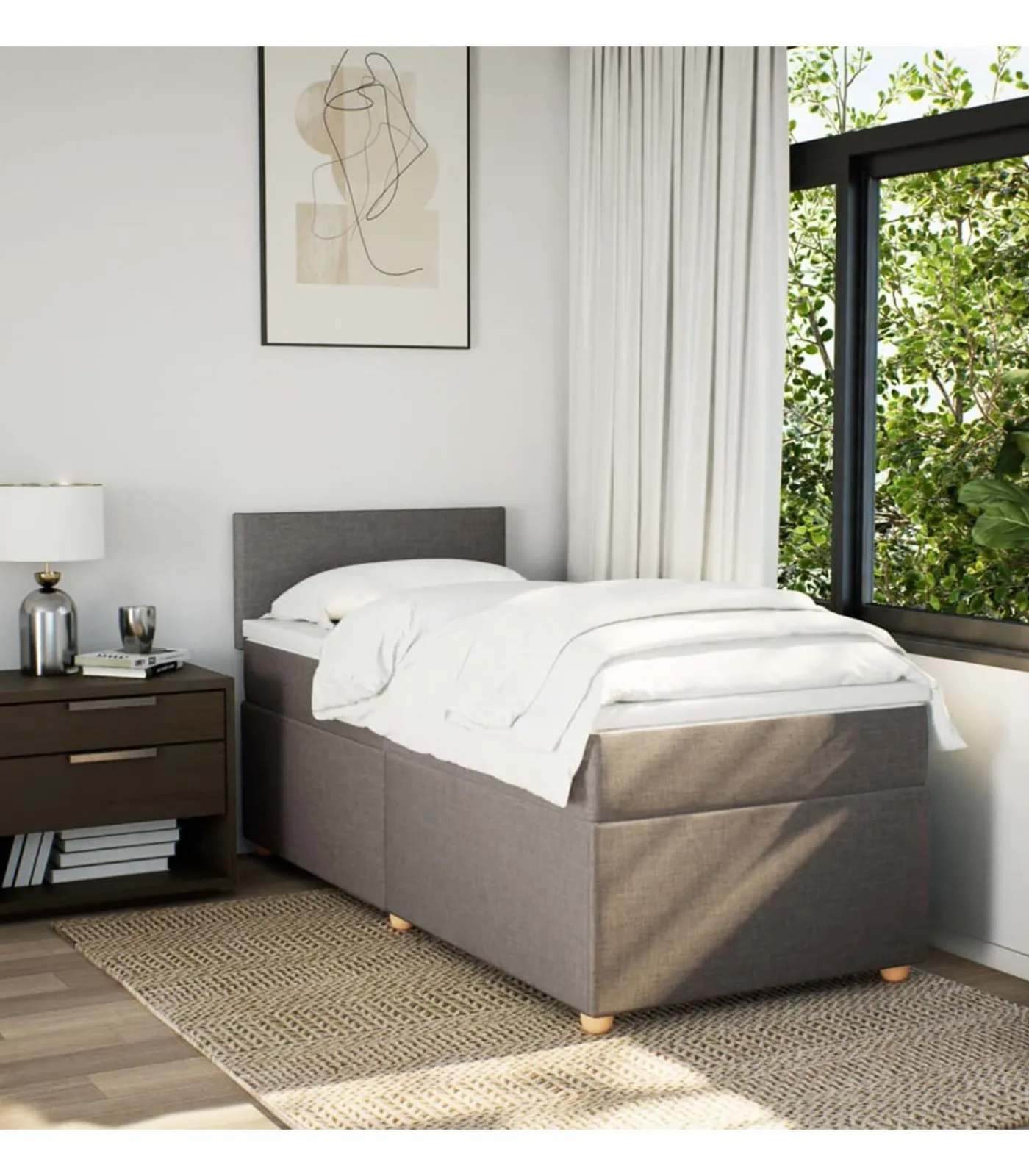 New Boxspring met matras stof taupe 100x200 cm Bedden