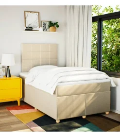 Outlet Boxspring met matras stof crèmekleurig 120x190 cm Bedden