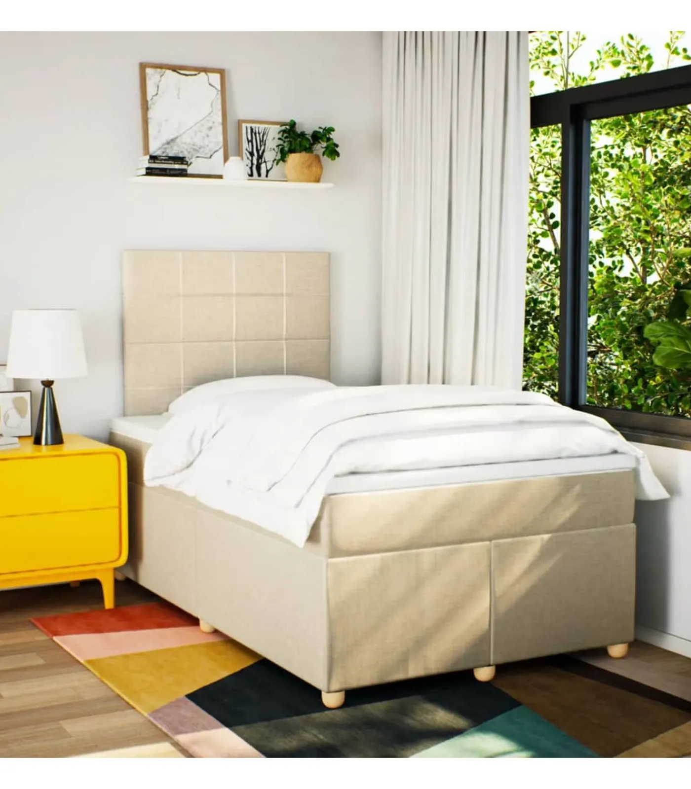 Outlet Boxspring met matras stof crèmekleurig 120x190 cm Bedden