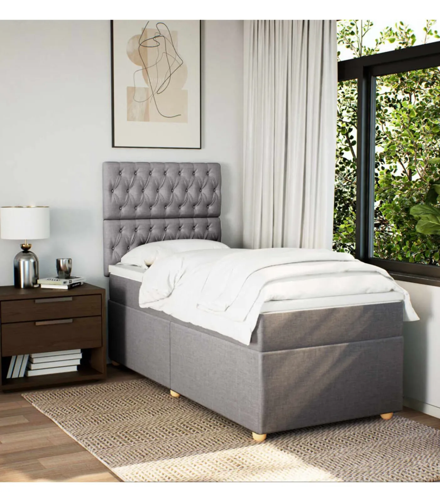 Boxspring met matras stof taupe 100x200 cm Bedden