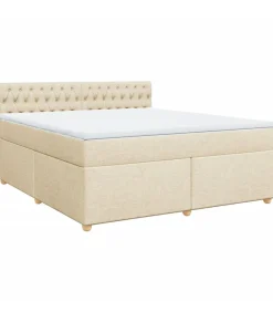 New Boxspring met matras stof crèmekleurig 180x200 cm Bedden