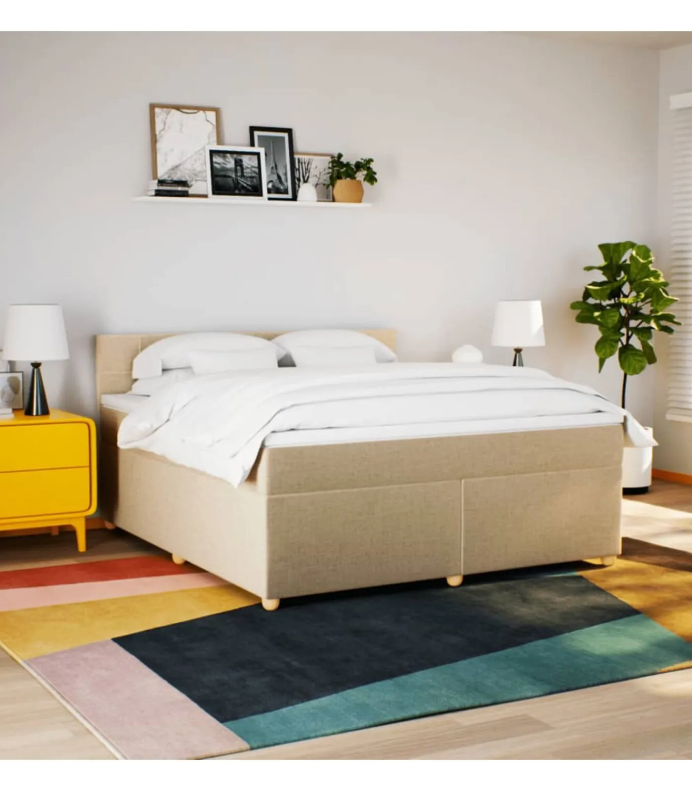 New Boxspring met matras stof crèmekleurig 180x200 cm Bedden