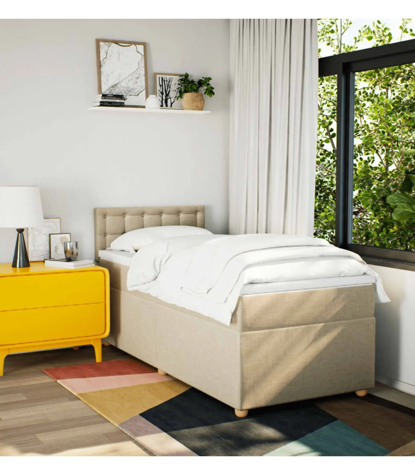 Hot Boxspring met matras stof crèmekleurig 90x190 cm Bedden