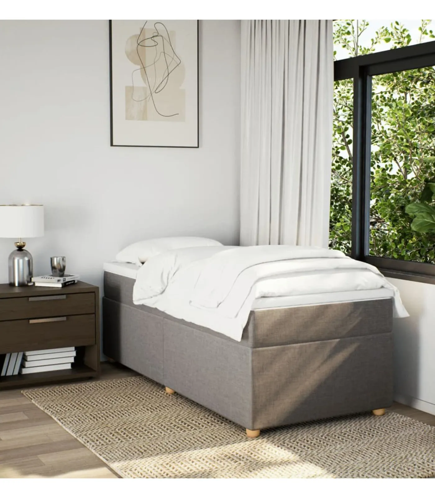 Boxspring met matras stof taupe 100x200 cm Bedden