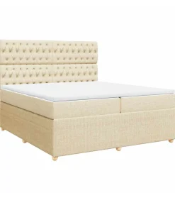 Boxspring met matras stof crèmekleurig 200x200 cm Bedden