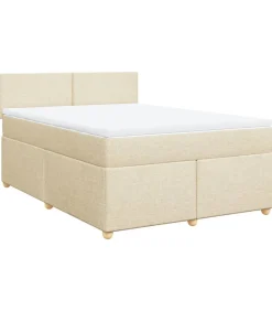 Discount Boxspring met matras stof crèmekleurig 160x200 cm Bedden