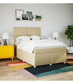 Clearance Boxspring met matras stof crèmekleurig 160x200 cm Bedden