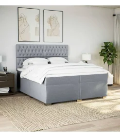 New Boxspring met matras stof lichtgrijs 200x200 cm Bedden