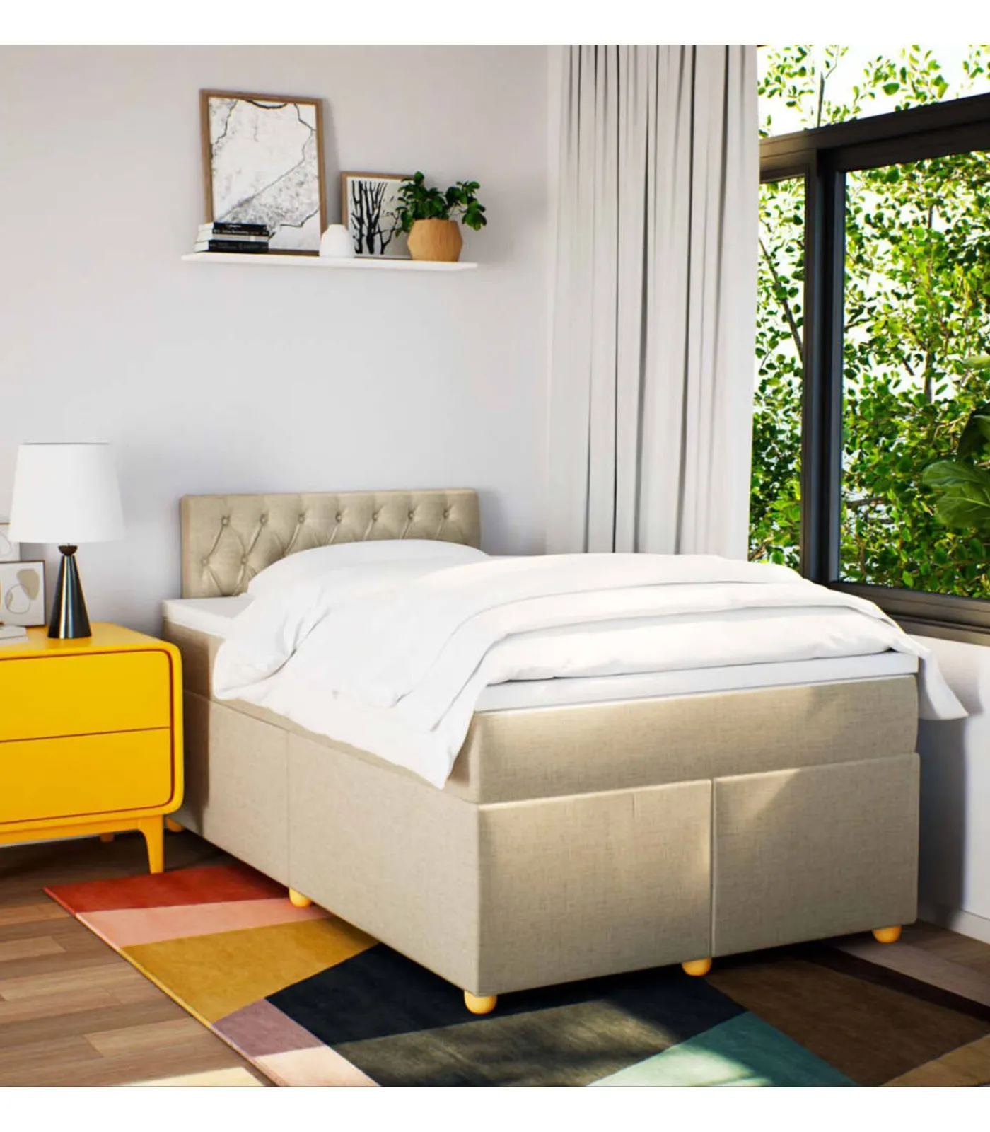 New Boxspring met matras stof crèmekleurig 120x190 cm Bedden