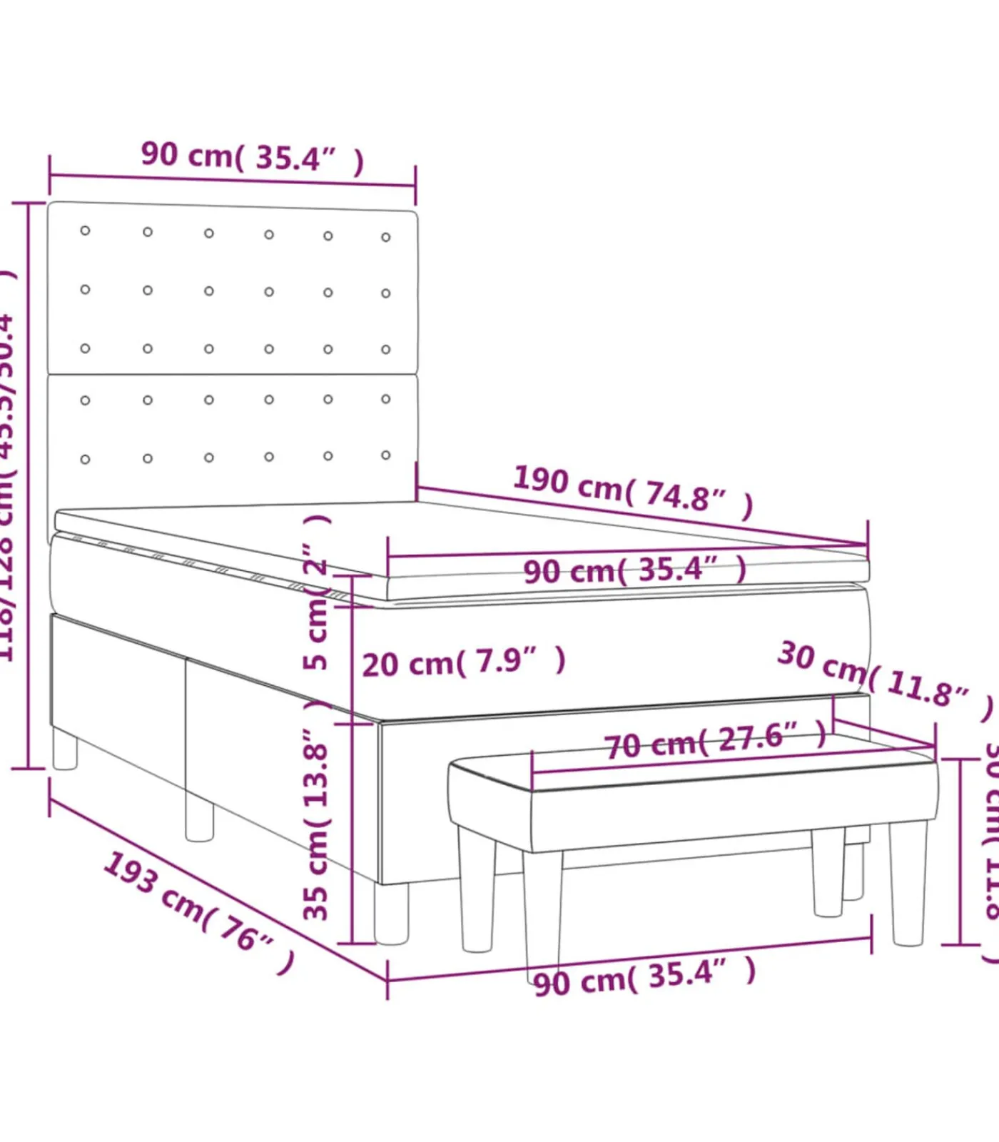 Sale Boxspring met matras stof crèmekleurig 90x190 cm Bedden