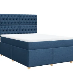 Outlet Boxspring met matras stof blauw 140x200 cm Bedden