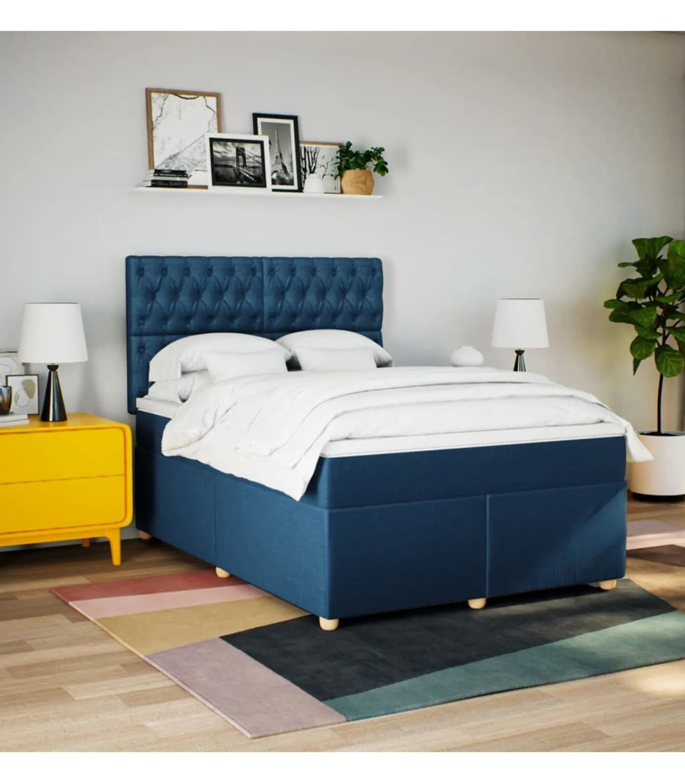 Outlet Boxspring met matras stof blauw 140x200 cm Bedden