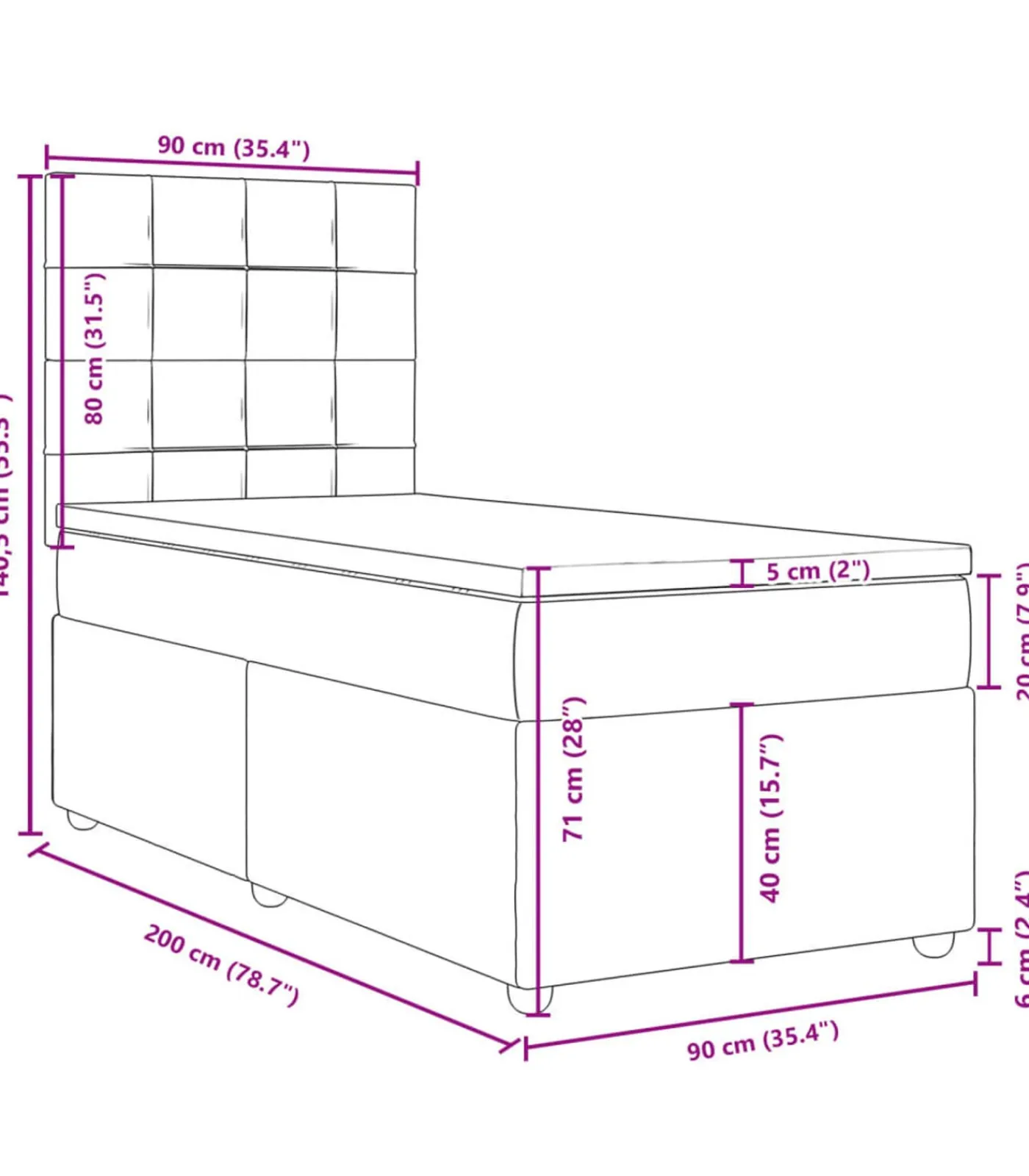 Outlet Boxspring met matras stof donkerbruin 90x200 cm Bedden